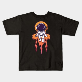 Cute Astronaut Flying With Fire Cartoon Kids T-Shirt